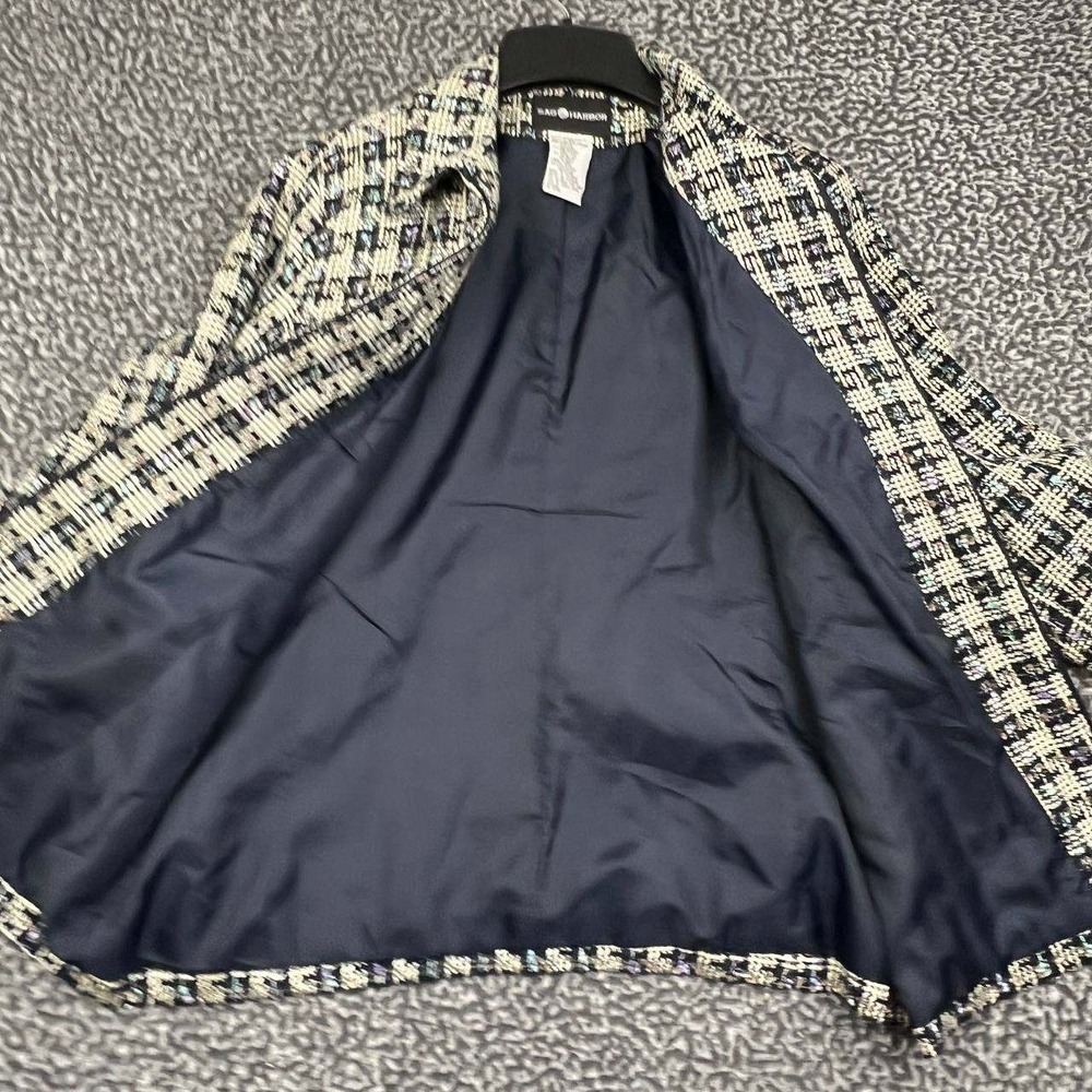 Sag Harbor Blazer Jacket Women Tweed 14 Blue Black Plaid Long Sleeve - Picture 3 of 7